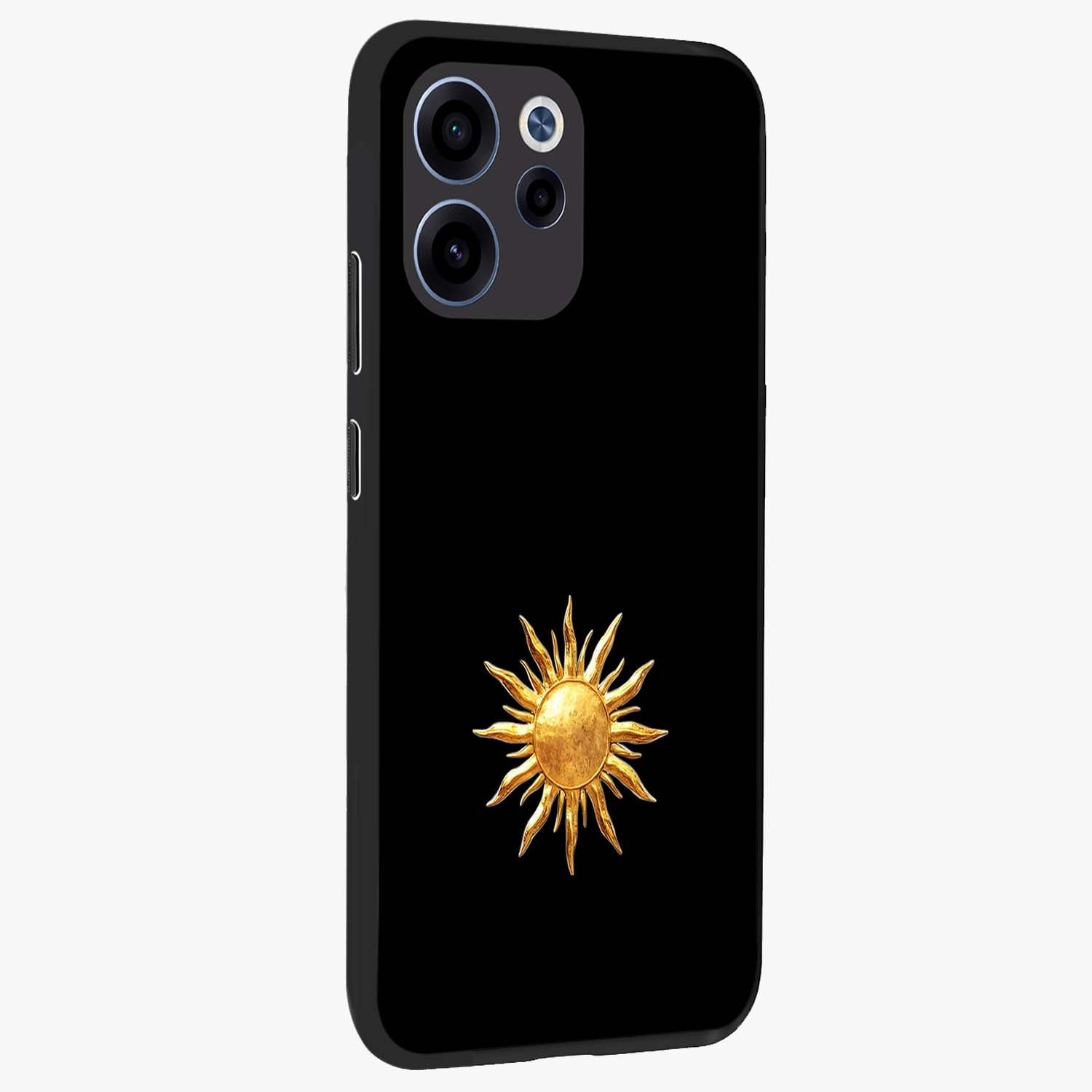Golden Sun Minimalism Glass Case upright view showcasing haunting graveyard artwork with dramatic dark theme.