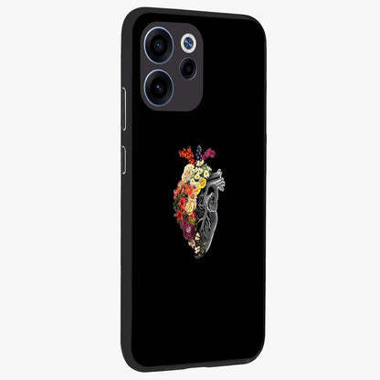Heart With Flowers Glass Case upright view showcasing decorative heart and floral artwork with sweet romantic theme.