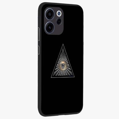 Illuminati Evil Glass Case upright view showcasing striking illuminati artwork with mysterious symbolic theme.