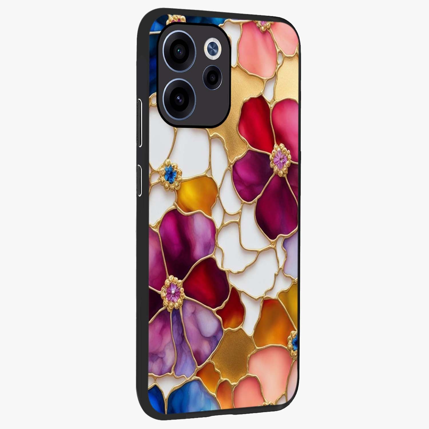 Marble Flower Pattern Glass Case upright view showcasing decorative marble flower artwork with refined style.