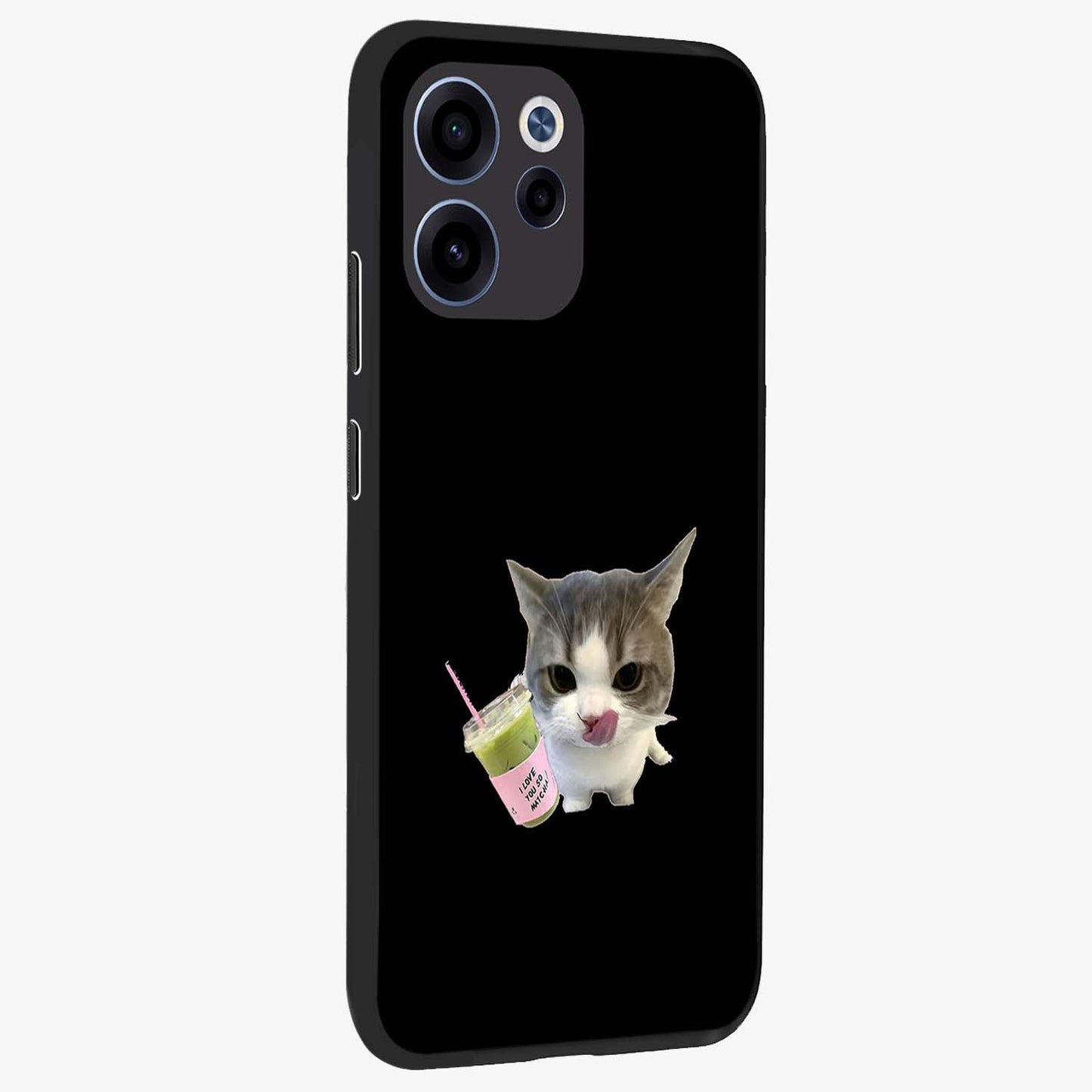 Matcha Cat Style Glass Case upright view showcasing charming cat artwork with cozy aesthetic theme.