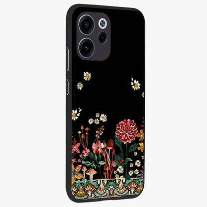 Midnight Bloom Pattern Glass Case upright view showcasing decorative floral artwork with deep night themed palette.