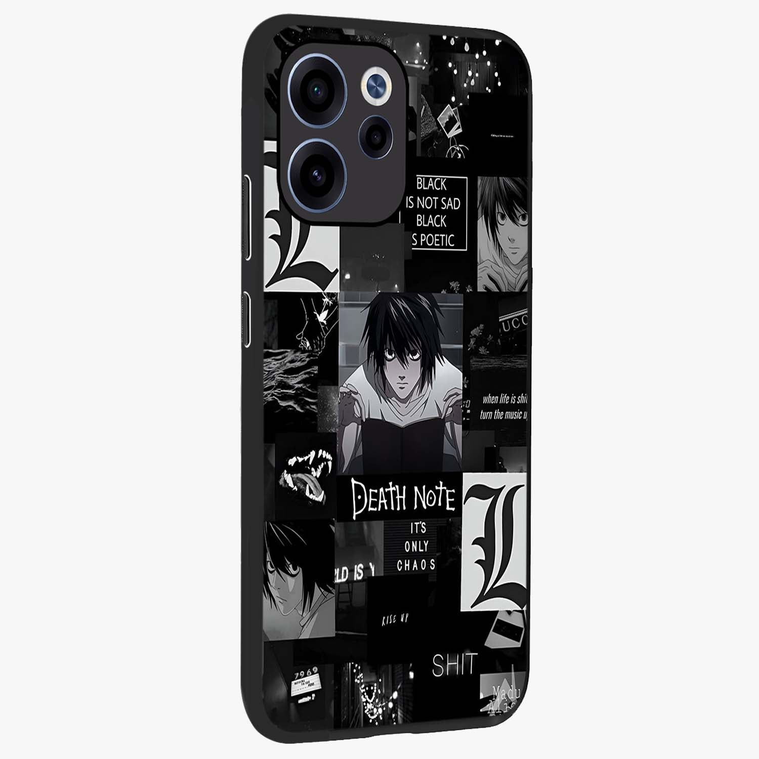 Midnight Chaos Mind Glass Case upright view showcasing expressive abstract artwork with bold dark theme.