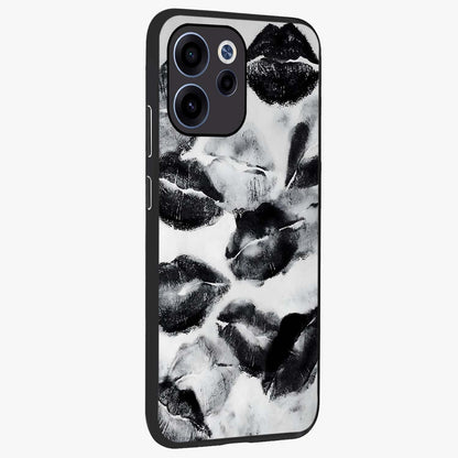 Midnight Kiss Marks Glass Case upright view showcasing stylish kiss mark artwork with trendy romantic theme.