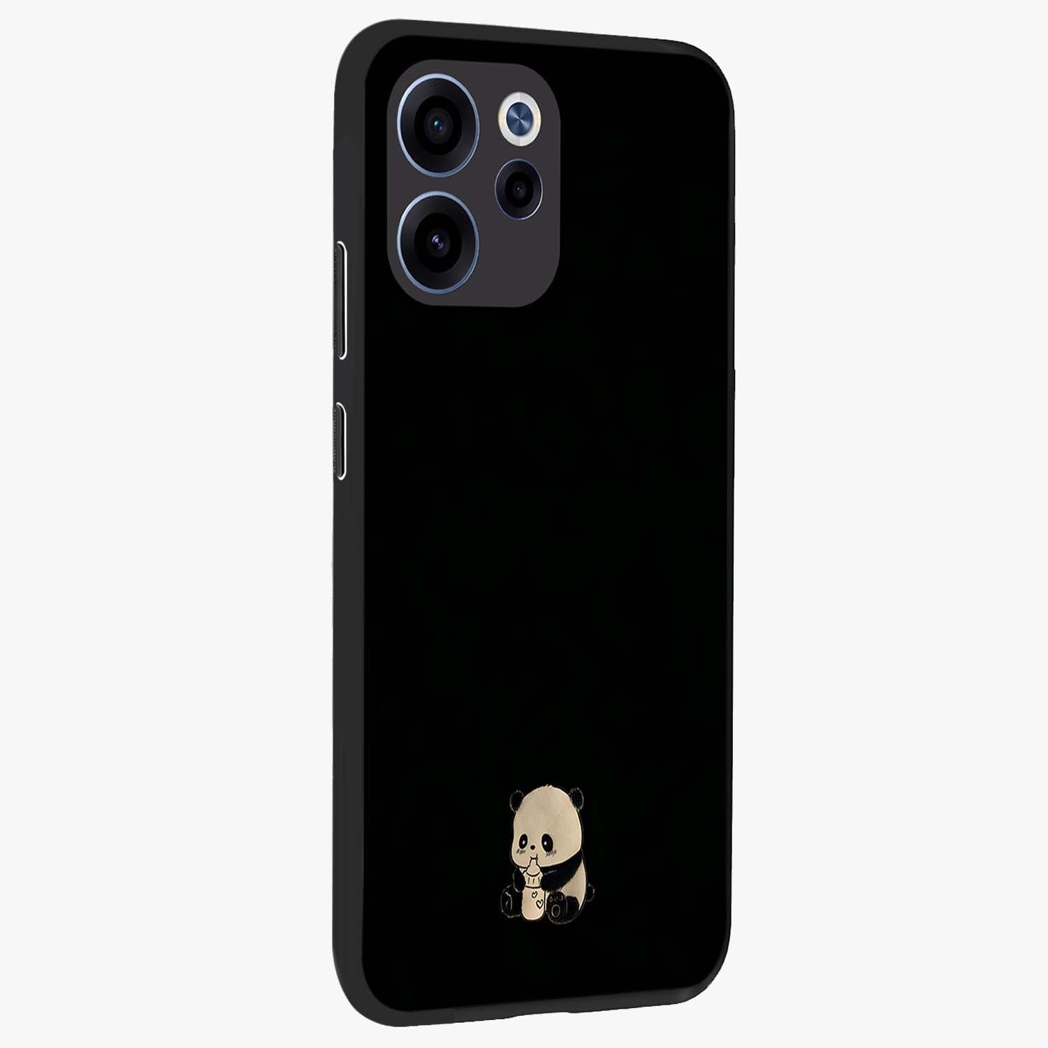 Midnight Panda Love Glass Case upright view showcasing charming panda artwork with playful romantic theme.