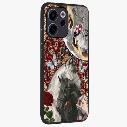 Moonlit Royal Stallion Glass Case upright view showcasing dramatic horse artwork with glowing moon themed design.