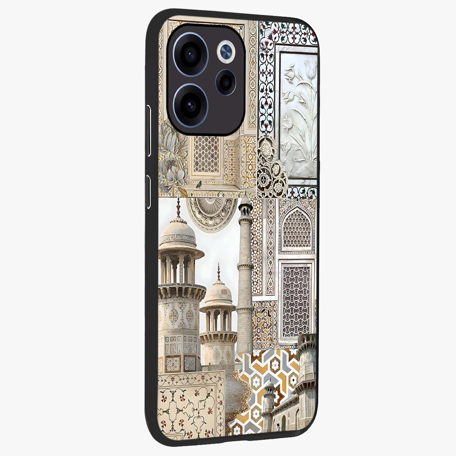 Mughal Marble Legacy Glass Case upright view showcasing ornate Mughal design with luxurious traditional theme.