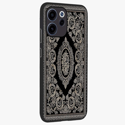Noir Bloom Elegance Glass Case upright view showcasing graceful floral artwork with luxurious dark theme.