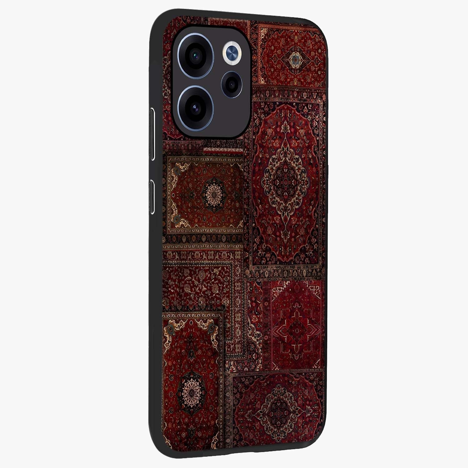 Persian Velvet Tale Glass Case upright view showcasing elegant Persian artwork with classic heritage theme.