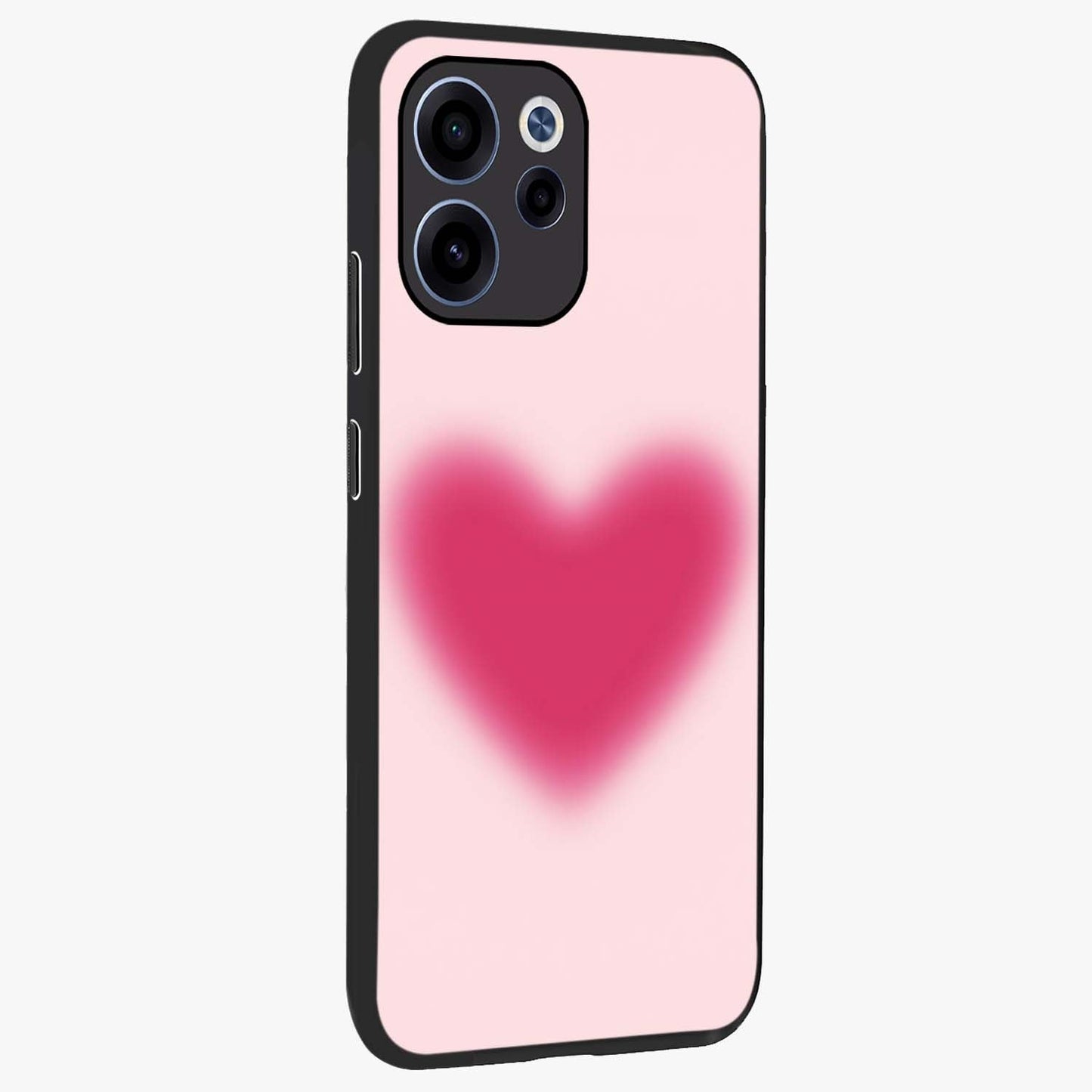 Pink Aura Heart Glass Case upright view showcasing romantic heart artwork with soft pastel theme.