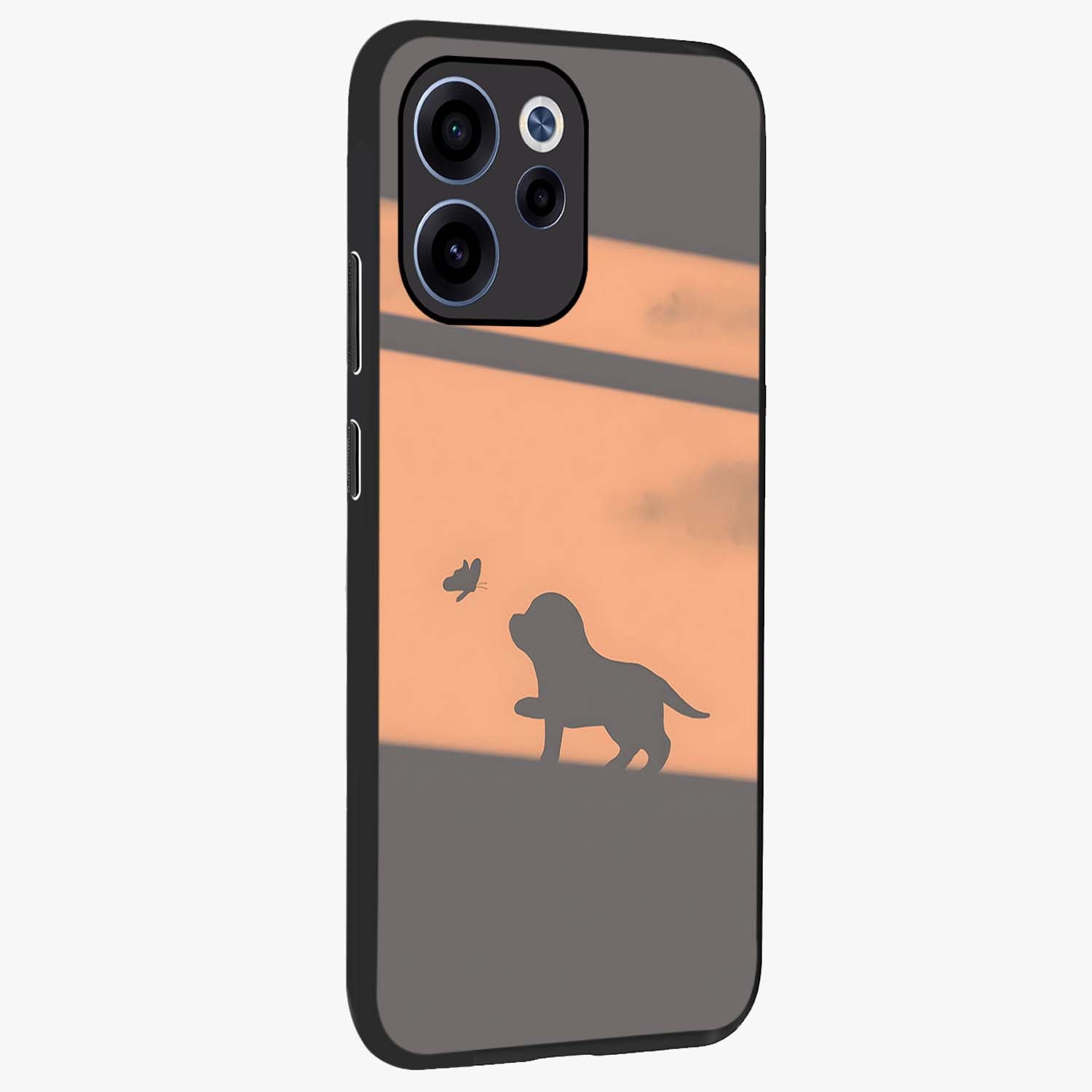 Puppy Shadow Art Glass Case upright view showcasing charming puppy artwork with creative silhouette theme.