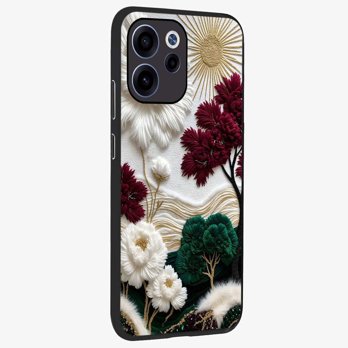 Radiant Bloom Elegance Glass Case upright view showcasing decorative flower artwork with refined botanical theme.