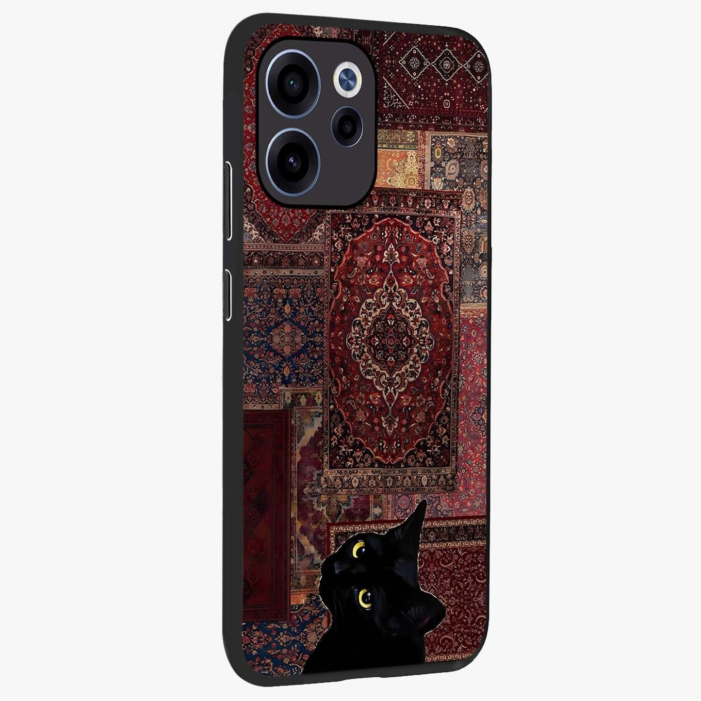 Regal Magic Cat Apple Glass Case upright view showcasing charming cat artwork with playful magical theme.