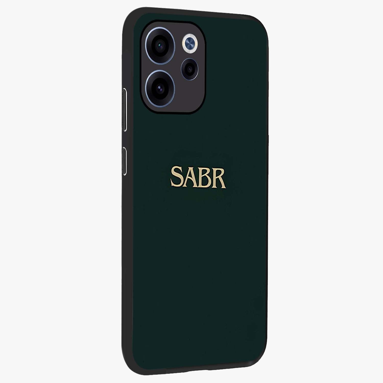 Sabr Minimal Patience Glass Case upright view showcasing calm minimalist artwork with motivational patience theme.