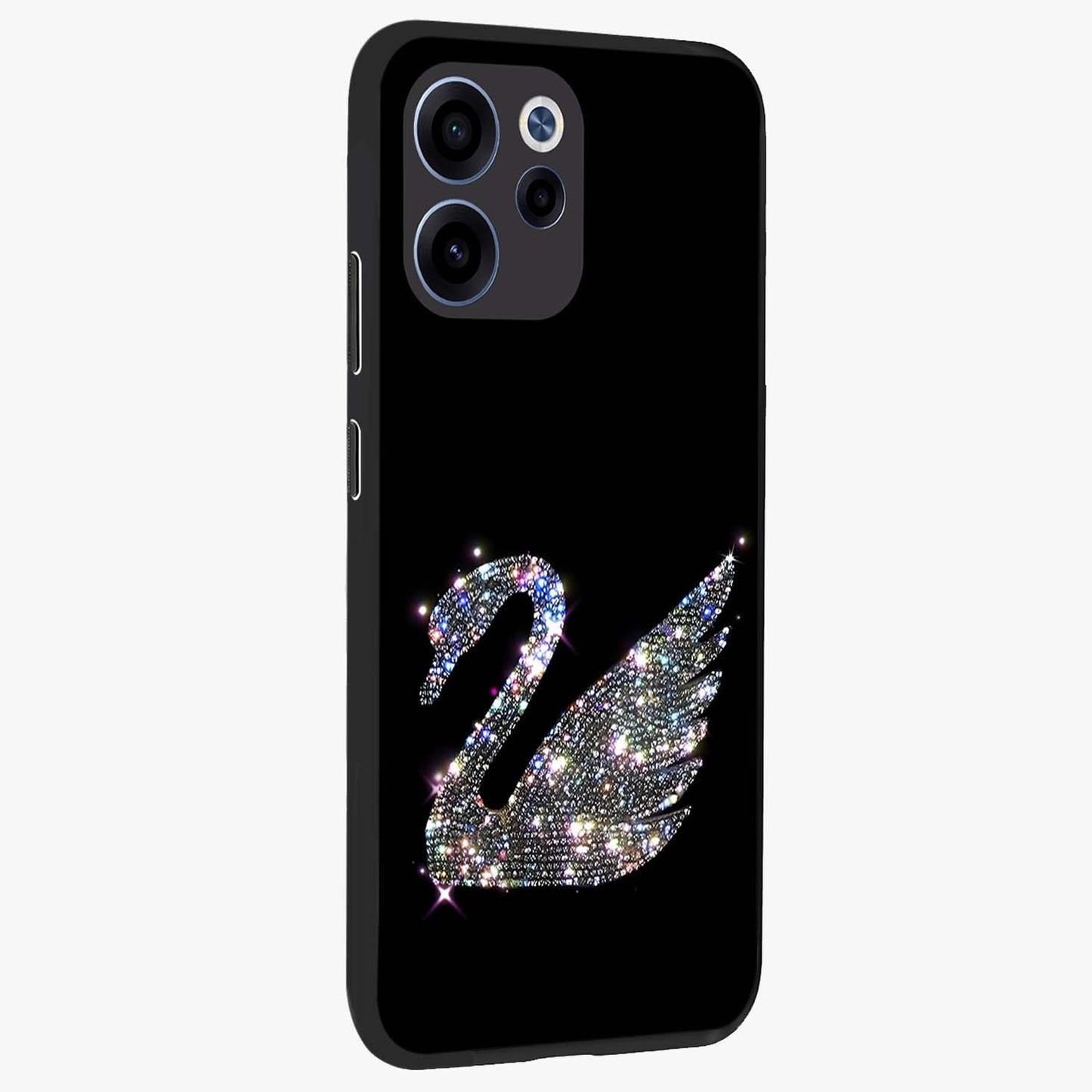 Starlit Swan Grace Glass Case upright view showcasing beautiful swan artwork with peaceful night themed design.