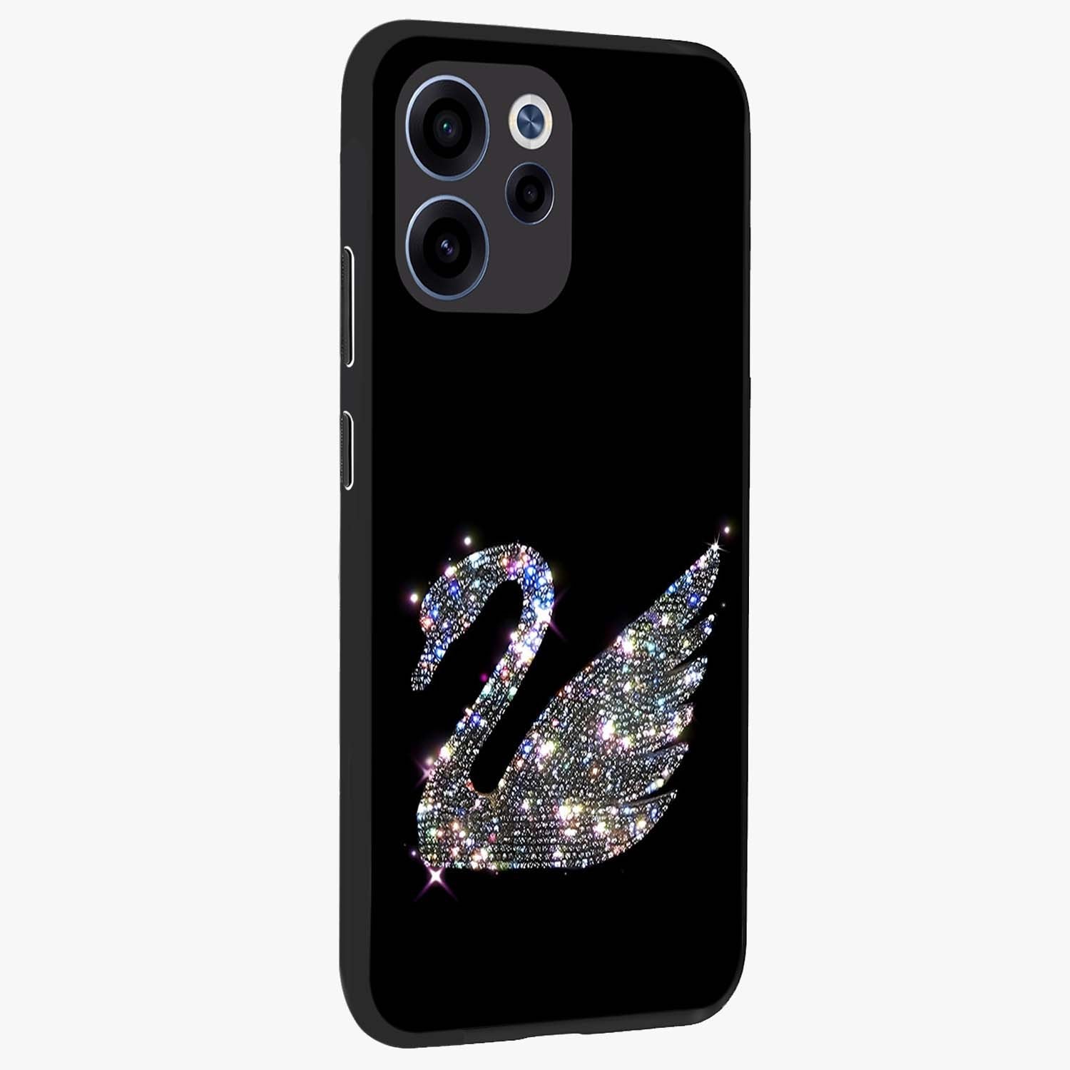 Starlit Swan Grace Glass Case upright view showcasing beautiful swan artwork with peaceful night themed design.