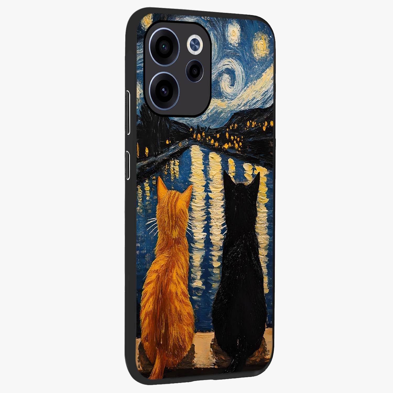 Starry River Cats Glass Case upright view showcasing adorable cat artwork with magical river and stars theme.