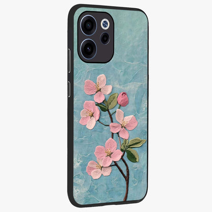 Threaded Blossom Breeze Glass Case upright view showcasing graceful flower artwork with calm botanical theme.
