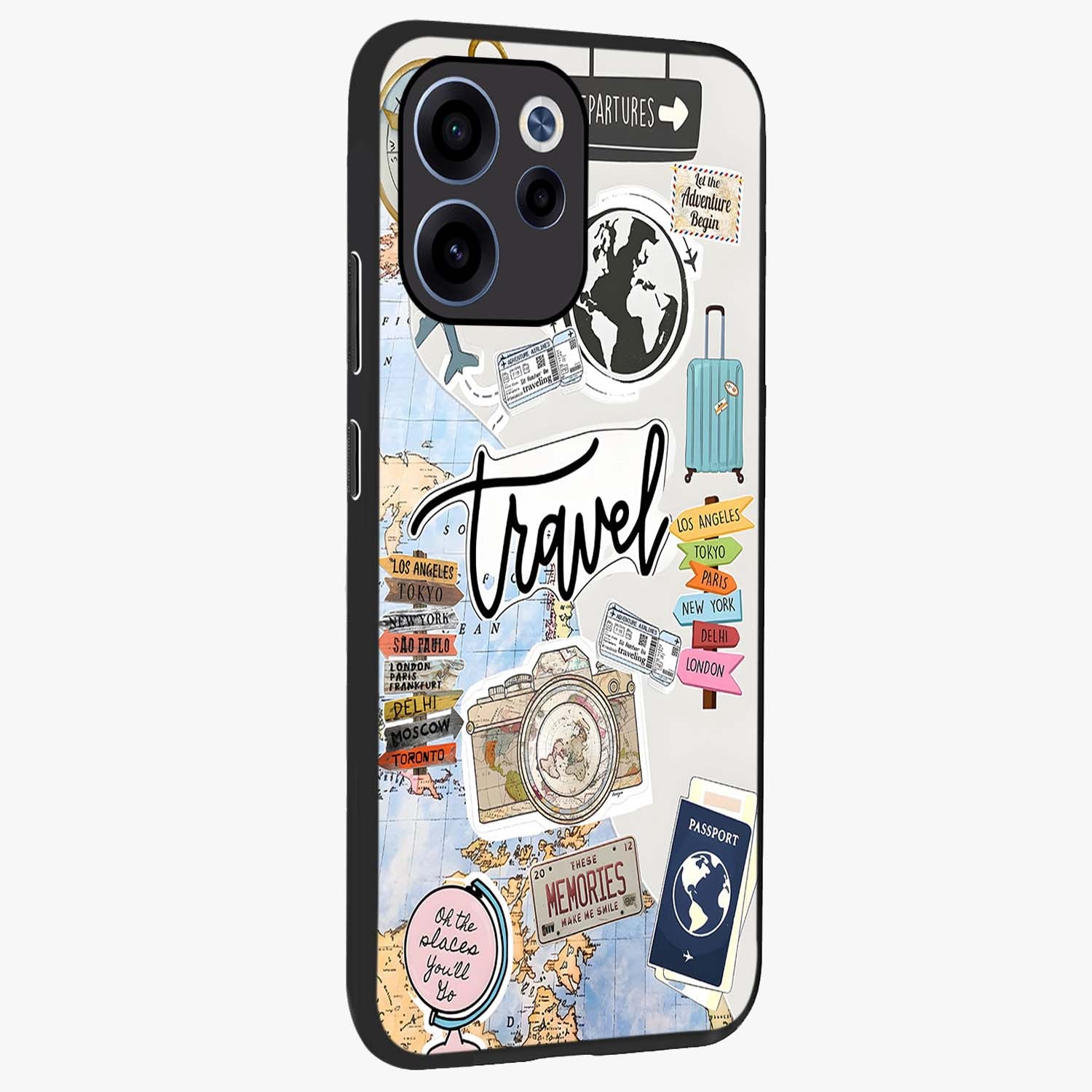 Wanderlust Journal Glass Case upright view showcasing wanderlust inspired artwork with creative exploration theme.