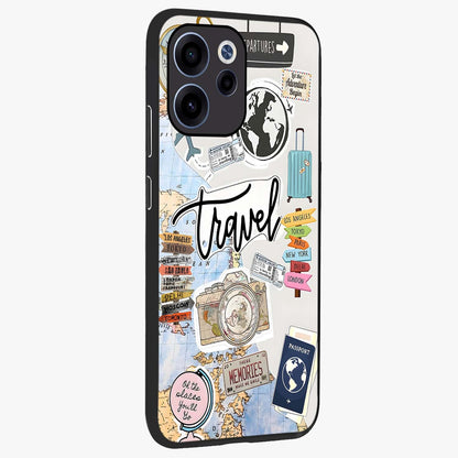 Wanderlust Journal Glass Case upright view showcasing wanderlust inspired artwork with creative exploration theme.