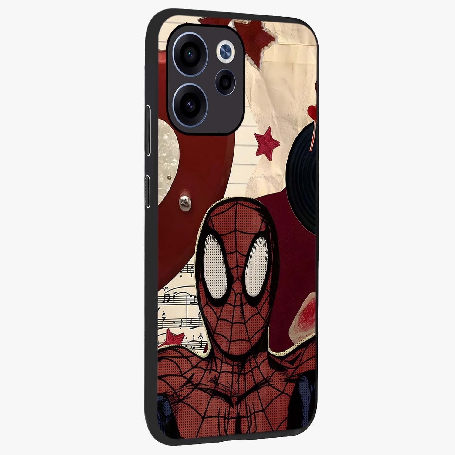 Web Warrior Vibes Glass Case upright view showcasing energetic superhero artwork with bold action theme.