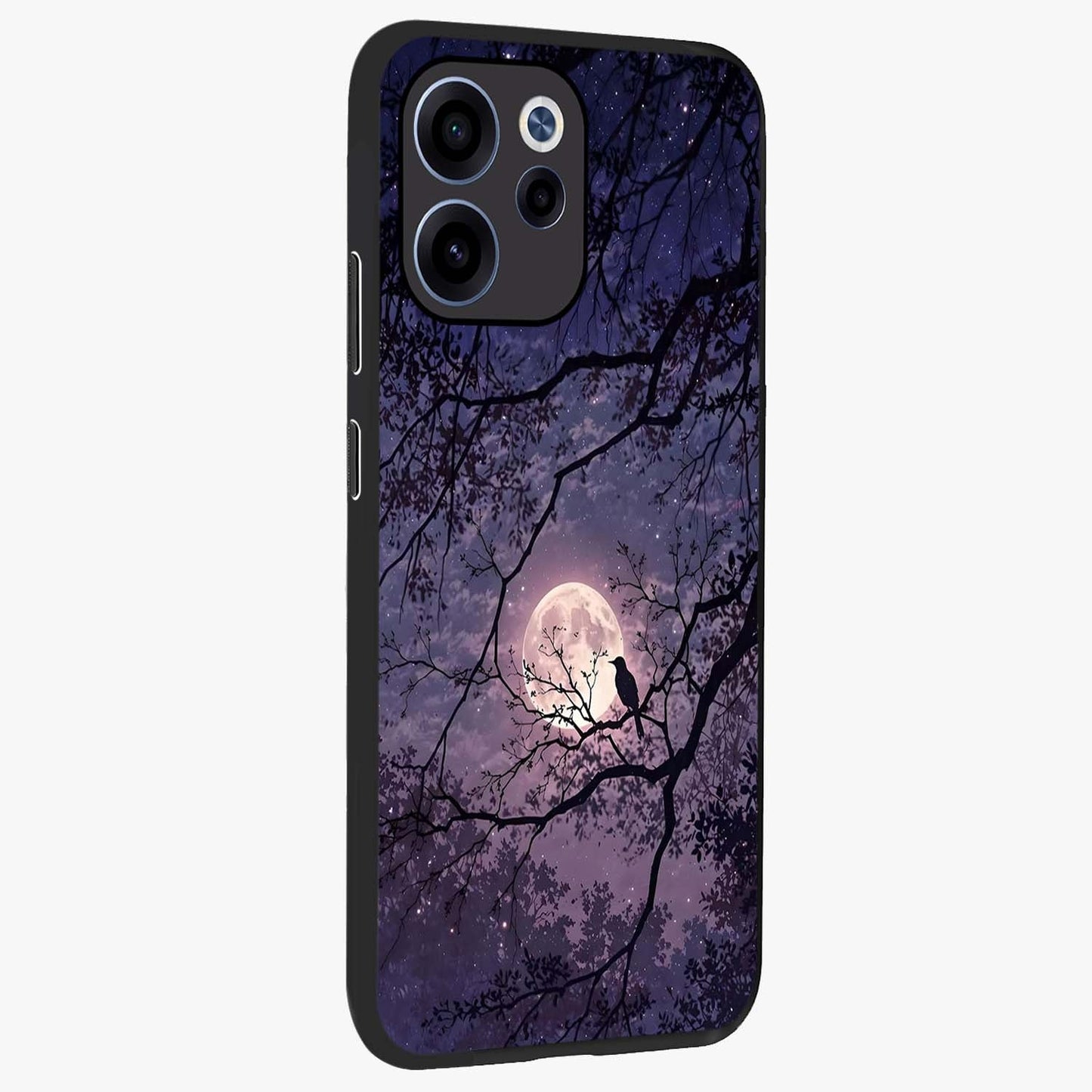 Whispering Moon Silence Glass Case upright view showcasing peaceful moon artwork with tranquil celestial theme.