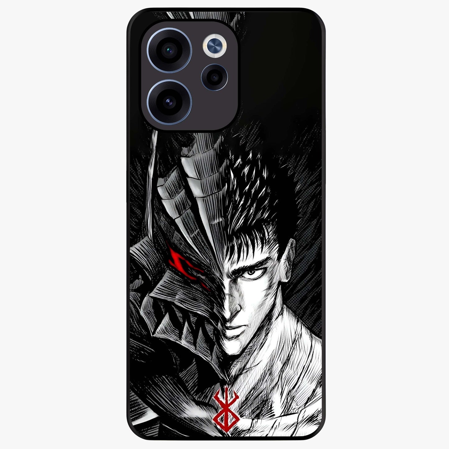 Berserker Blood Oath Glass Case showing flat back view with fierce warrior inspired artwork and glossy glass finish.