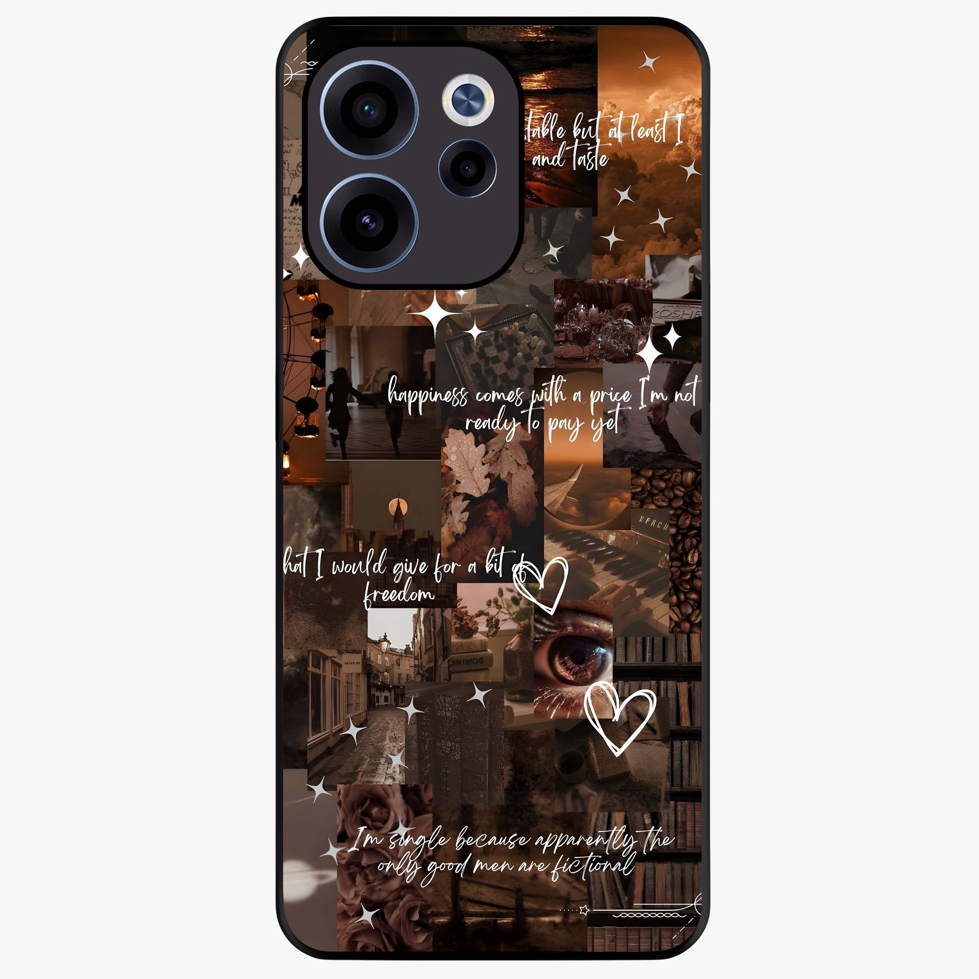 Bittersweet Aesthetic Chaos Glass Case showing flat back view with artistic chaotic aesthetic design and glossy glass finish.