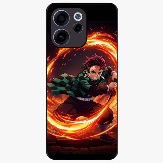 Blazing Sword Resolve Glass Case showing flat back view with fiery sword artwork and glossy glass finish.