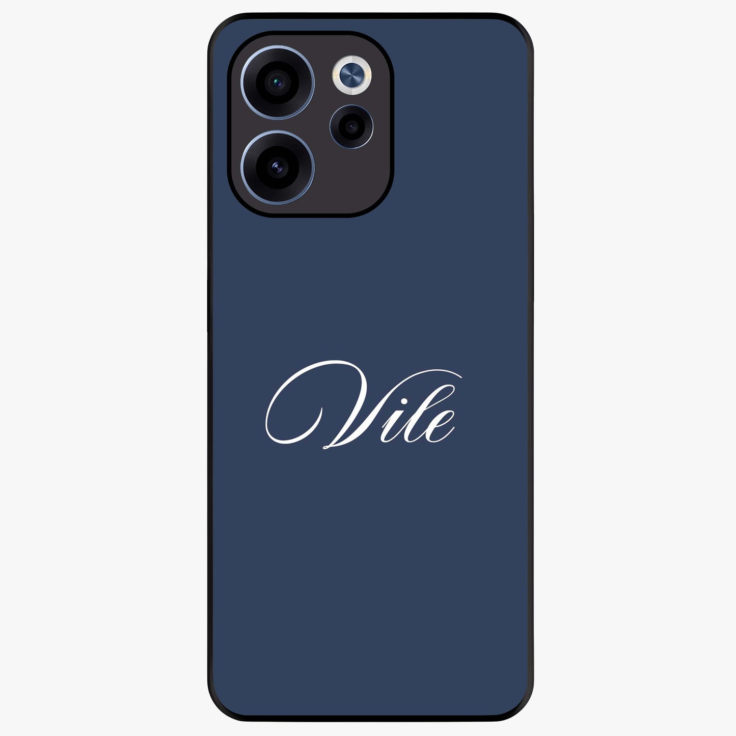 Blue Background Personalized Custom Name Glass Case showing flat back view with minimal blue background and custom name design.
