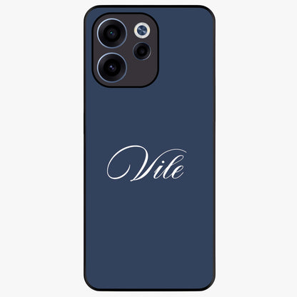 Blue Background Personalized Custom Name Glass Case showing flat back view with minimal blue background and custom name design.