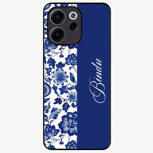 Blue Vintage Floral Pattern Glass Case upright view showcasing timeless floral illustration with vintage inspired style.