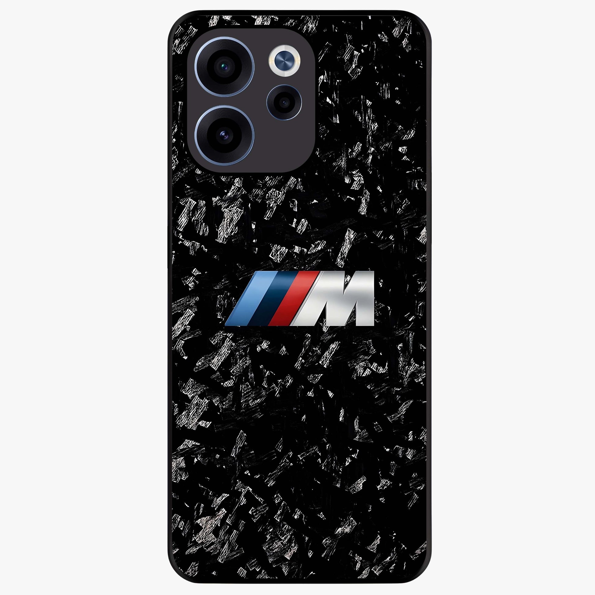 Carbon Speed Mark Glass Case showing flat back view with sporty carbon pattern artwork and glossy glass finish.