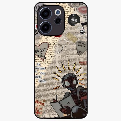 City Dream Sketch Glass Case showing flat back view with artistic city skyline sketch artwork and glossy glass finish.