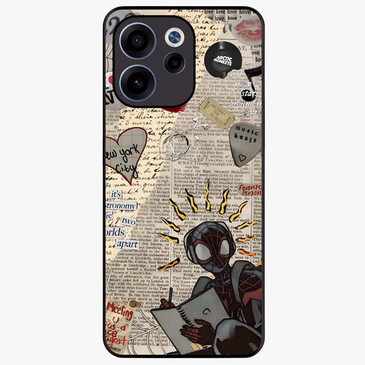 City Dream Sketch Glass Case showing flat back view with artistic city skyline sketch artwork and glossy glass finish.