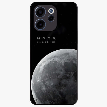 Cosmic Moon Glow Glass Case showing flat back view with glowing moon artwork and glossy glass finish.