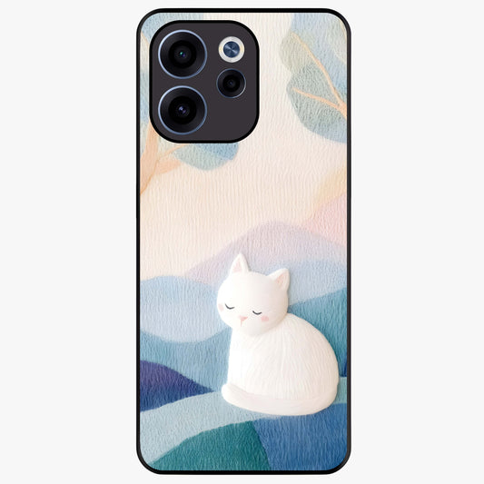 Cotton Dream Cat Glass Case showing flat back view with soft dreamy cat artwork and glossy glass finish.