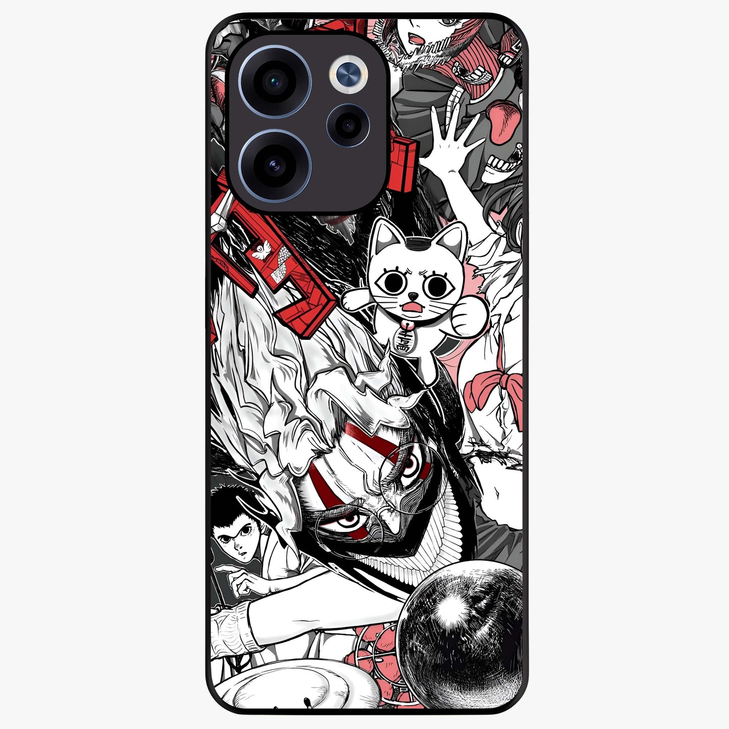 Crimson Chaos Panel Glass Case showing flat back view with bold crimson abstract artwork and glossy glass finish.