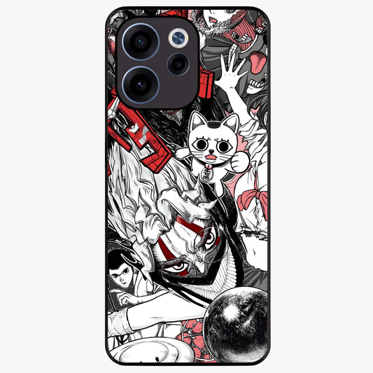 Crimson Chaos Panel Glass Case showing flat back view with bold crimson abstract artwork and glossy glass finish.