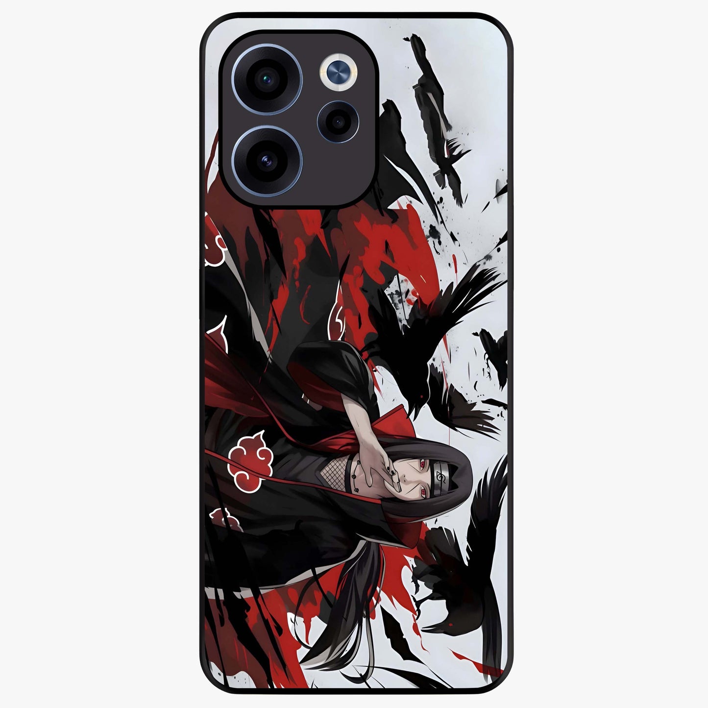 Crimson Crow Illusion Glass Case showing flat back view with artistic crow illusion artwork and glossy glass finish.