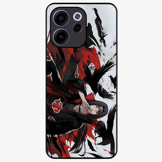 Crimson Crow Illusion Glass Case showing flat back view with artistic crow illusion artwork and glossy glass finish.