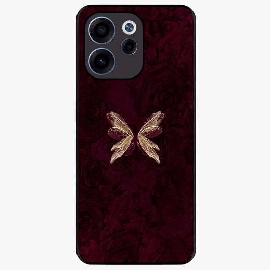 Crimson Fade Butterfly Glass Case showing flat back view with fading butterfly artwork and glossy glass finish.