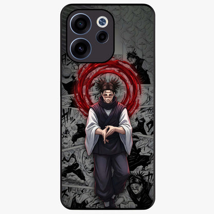 Cursed Ritual Ascension Glass Case showing flat back view with dark ritual themed artwork and glossy glass finish.