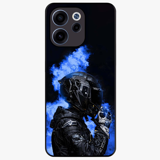 Cyber Sentinel Protocol Glass Case showing flat back view with futuristic cyber themed artwork and glossy glass finish.