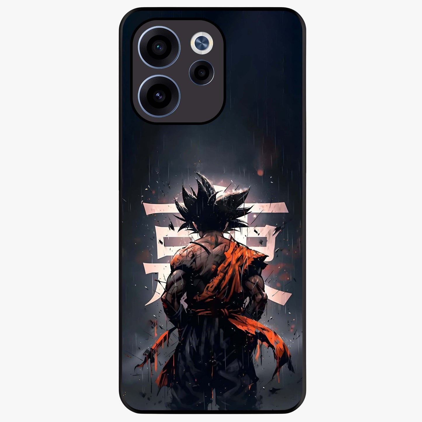 Dark Warrior In Rain Glass Case showing flat back view with warrior artwork in rainy atmosphere and glossy glass finish.