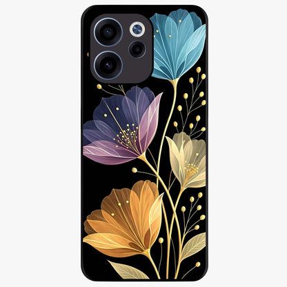 Delicate Multicolor Flowers Glass Case showing flat back view with vibrant floral artwork and glossy glass finish.