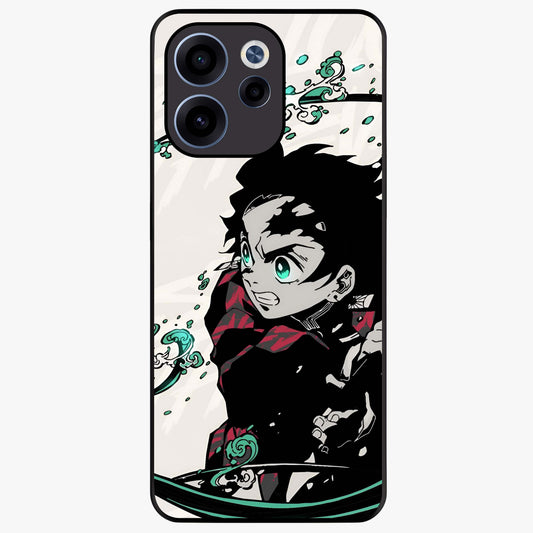 Demon Slayer Glass Case showing flat back view with bold anime inspired artwork and glossy glass finish.