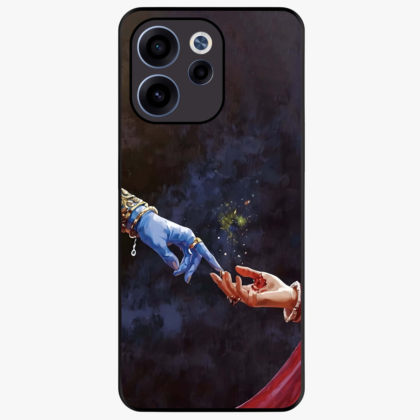 Divine Touch Eternal Glass Case showing flat back view with spiritual themed artwork and glossy glass finish.