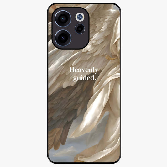 Divine Winged Grace Glass Case showing flat back view with elegant wing inspired artwork and glossy glass finish.