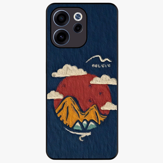 Dream Beyond Mountains Glass Case showing flat back view with scenic mountain landscape artwork and glossy glass finish.